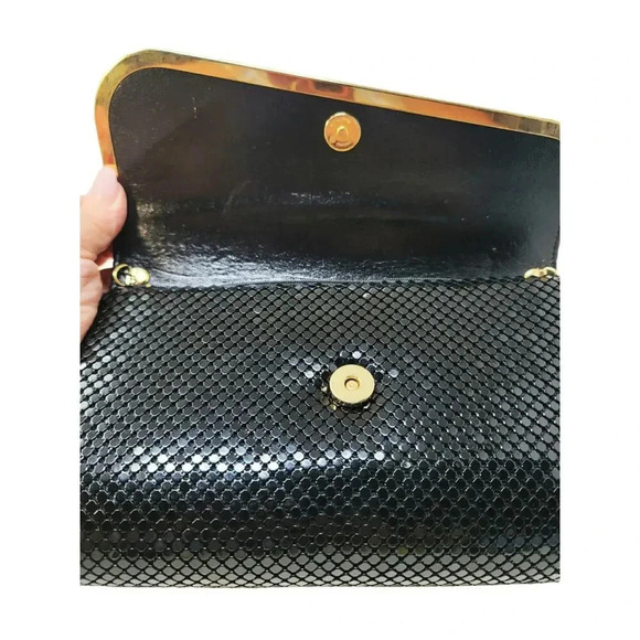 Black Metal Mesh Clutch Bag with Chain - Picture 8 of 8